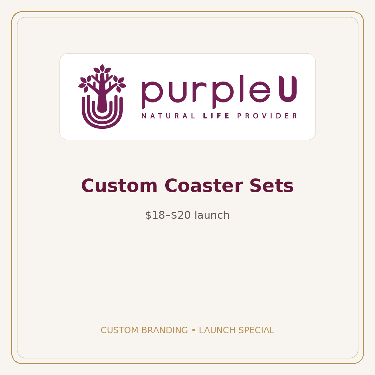 Custom coaster sets — official purpleU branding