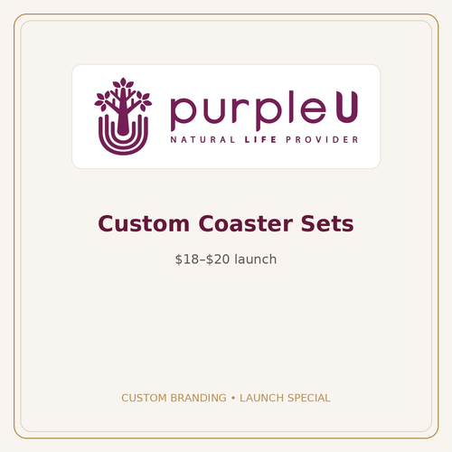 Custom coaster sets — official purpleU branding