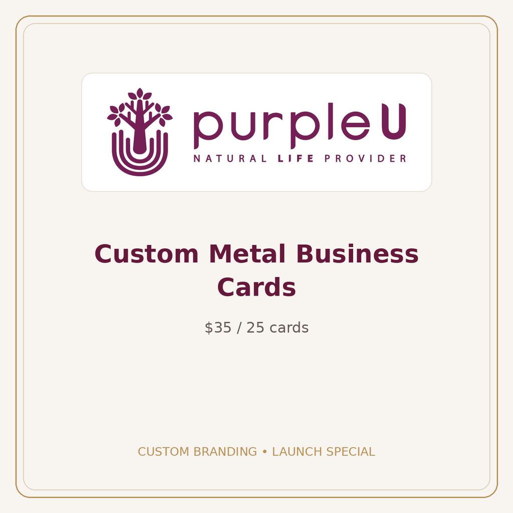 Custom metal business cards — official purpleU branding