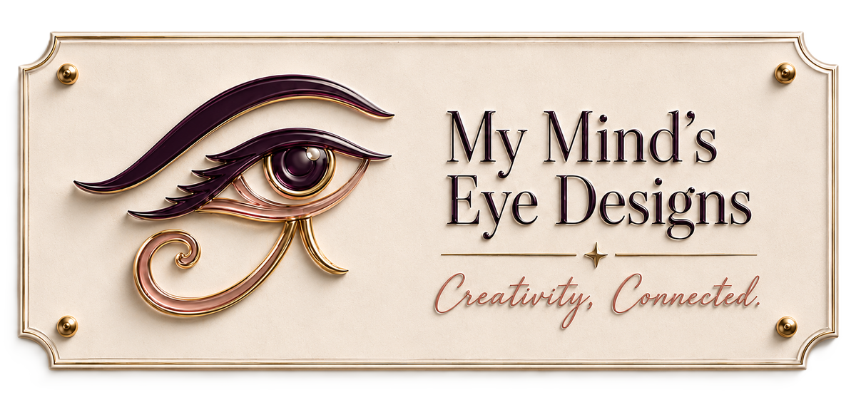 My Mind’s Eye Designs eye logo and Creativity, Connected. brand name